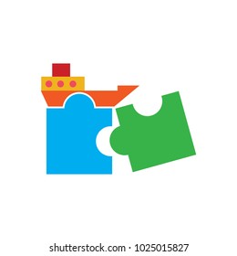 Ship Puzzle Logo Icon Design