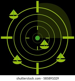 Ship radar on black background. Vector illustration.