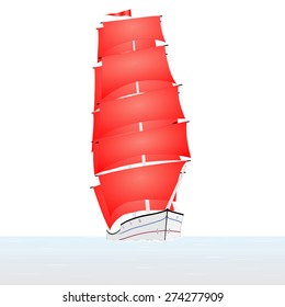 Ship with red sails floating in the sea