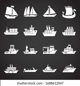 Ship related icons set on background for graphic and web design. Creative illustration concept symbol for web or mobile app.