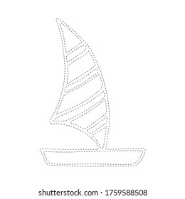 Ship. Restore dashed line. Marine items. Tasks for children.