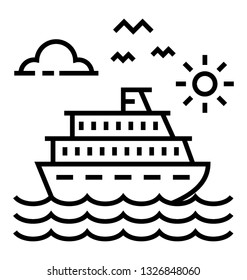 Ship in a river line icon 