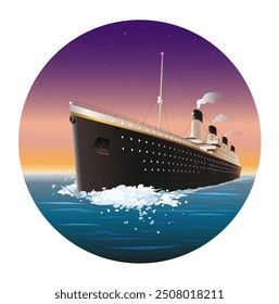 Сruise ship RMS Titanic at sea poster. Vector 3d illustration