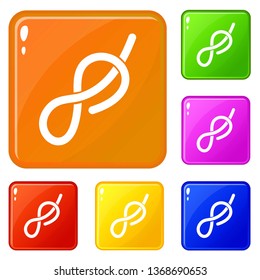 Ship rope con. Flat illustration of ship rope knot vector icons set collection vector 6 color isolated on white background