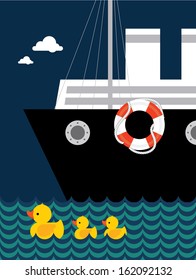 ship and rubber duckies vector/illustration