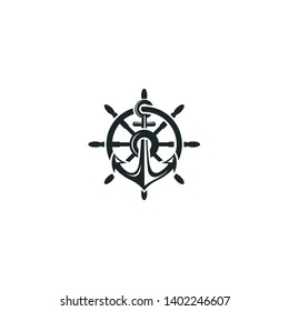 Ship rudder and anchor combine in vintage logo. Luxurious logo template