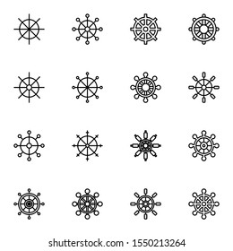 ship rudder icon set. creative ship steering wheel outline icons sign, vector illustration.