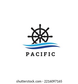 Ship Rudder Logo Combination With Waves.pacific Logo Design