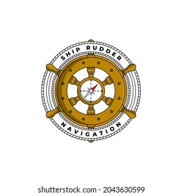 ship rudder logo design with golden compass