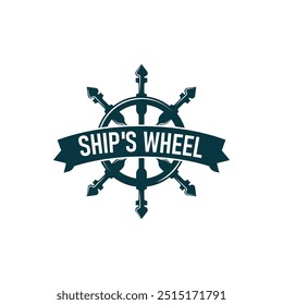 Ship Rudder Logo, Elegant Nautical Maritime Vector Simple Minimalist Design Ocean Sailing Ship