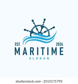 Logotipo do leme do navio, vetor marítimo náutico elegante simples minimalista design Ocean Vela navio