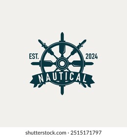 Logotipo do leme do navio, vetor marítimo náutico elegante simples minimalista design Ocean Vela navio