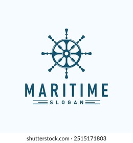 Logotipo do leme do navio, vetor marítimo náutico elegante simples minimalista design Ocean Vela navio