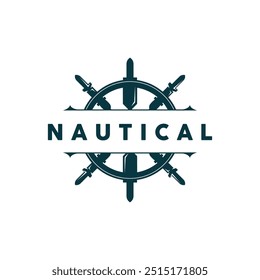 Logotipo do leme do navio, vetor marítimo náutico elegante simples minimalista design Ocean Vela navio