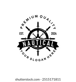 Logotipo do leme do navio, vetor marítimo náutico elegante simples minimalista design Ocean Vela navio