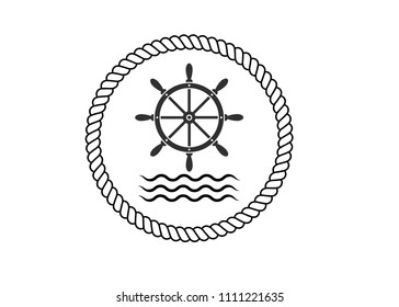 ship rudder with sea waves in a circle rope.  designed for printed materials like a logo, prin clothing. Unique works for Your business.