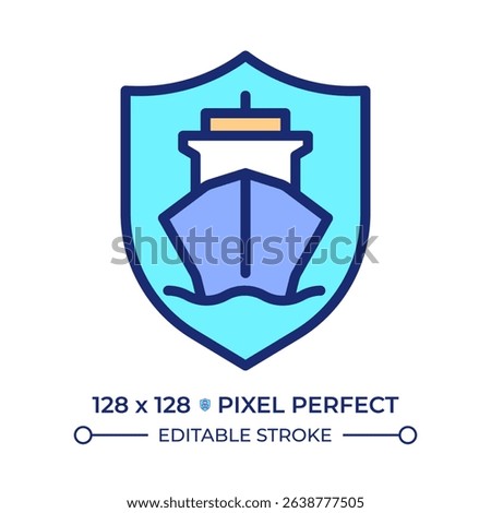 Ship safety pixel perfect line color icon. Protection of crew and passengers aboard vessels. Maritime transportation. Isolated vector illustration. Flat colorful symbol design. Editable stroke