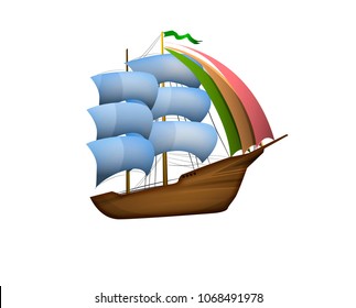 ship with sail isolated on the white, vector