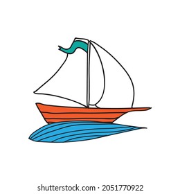Ship with a sail on a white background