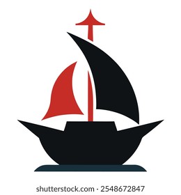 Ícone Vetor do ícone de logotipo de vela e gaivotas ilustração