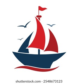 Ícone Vetor do ícone de logotipo de vela e gaivotas ilustração