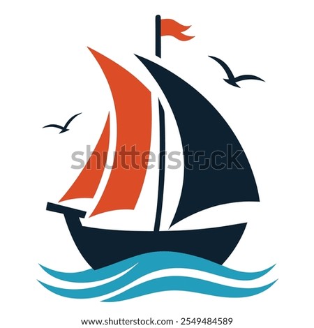 Ship with Sail and Seagulls Logo Icon Vector Illustration