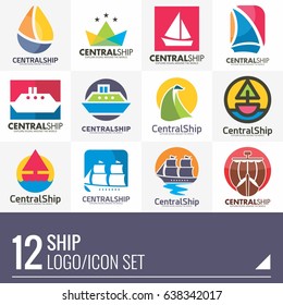 ship sail sport cruise transportation logo vector set