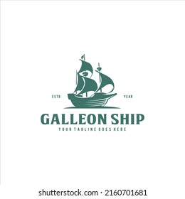 Ship Sail Wooden Galleon Logo Design Vector Image