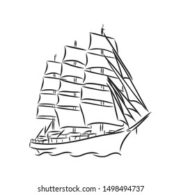 Ship sailboat , contour vector illustration 