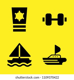 ship, sailboat, dumbbell and sun cream vector icon set. Sample icons set for web and graphic design