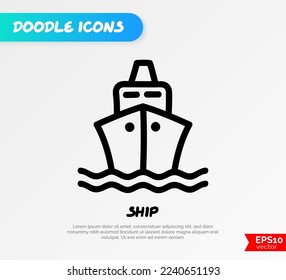 Ship, sailboat. Front view. Transport doodle icon. Vector illustration.