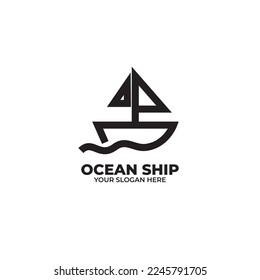 Ship or sailboat for marine company brand logo design vector template illustration