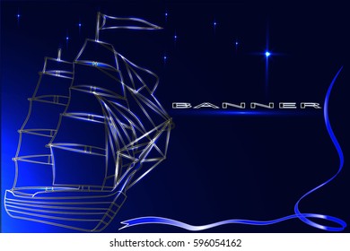 Ship sailboat neon blue background