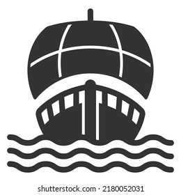 Ship, sailboat with an open sail, front view, sails on the waves - web icon, illustration on a white background, glyph style