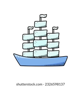 Ship sailboat vector doodle icon. A single illustration of a pirate frigate. Isolate on a white background.
