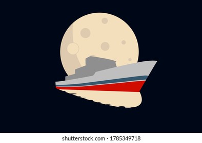 The ship sailed under the full moon