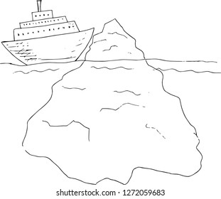 The ship sailing to the iceberg. Vector illustration.