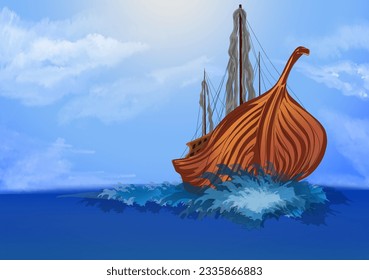 barco navegando en el océano sobre un fondo azul del cielo