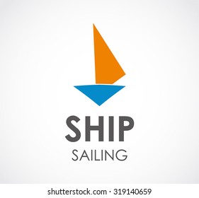 Ship sailing on the ocean abstract vector and logo design or template marine business icon of corporate and company identity symbol concept