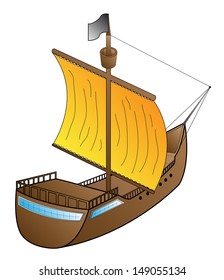 ship sailing on a white background vector illustration old