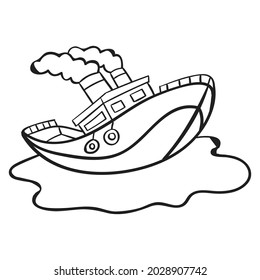 A ship is sailing at sea Coloring book for kids Vector illustration