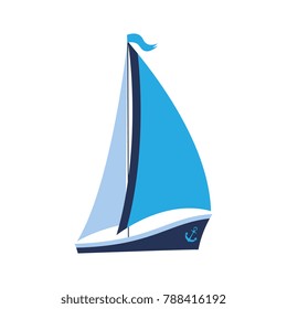 A ship with sails and an anchor. Can be used for travel agencies, for water competitions.