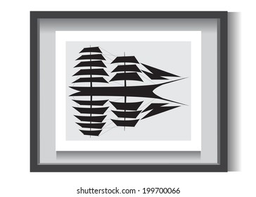 The ship with sails in a frame.