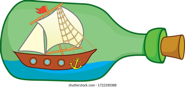 Un barco navega dentro de una botella verde