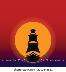 Ship Sails On The Sea, Silhouette Artwork