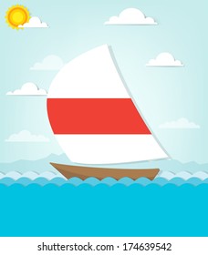 Ship sails on the sea. Vector image