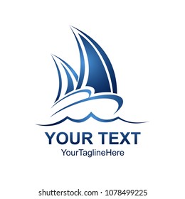 Ship with sails on the waves. Logo for a travel company, water sport and the yacht club