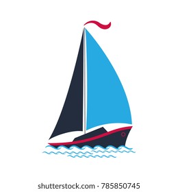 Ship with sails on the waves. Logo for a travel company, for water sports, for the yacht club.