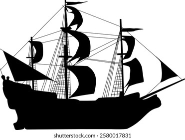 ship with sails silhouette on white background vector