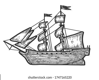 Black White Sketch Sailing Old Ship Stock Vector (Royalty Free ...